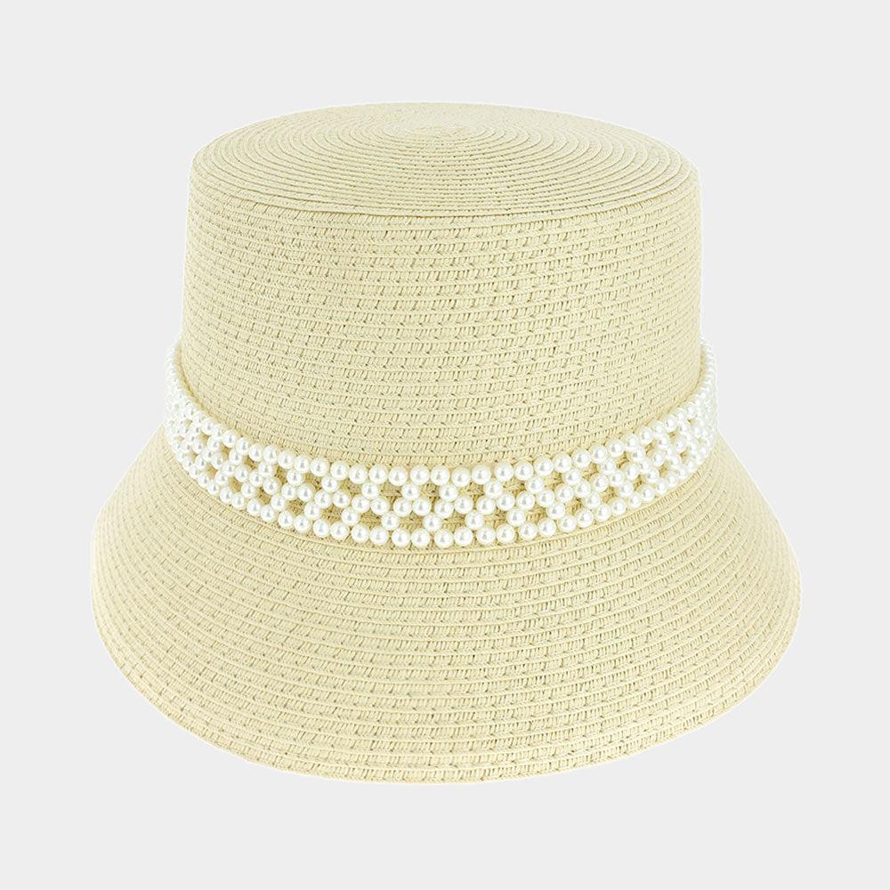 Pearl Pointed Straw Bucket Sun Hat - Jewelry Store by Erik Rayo