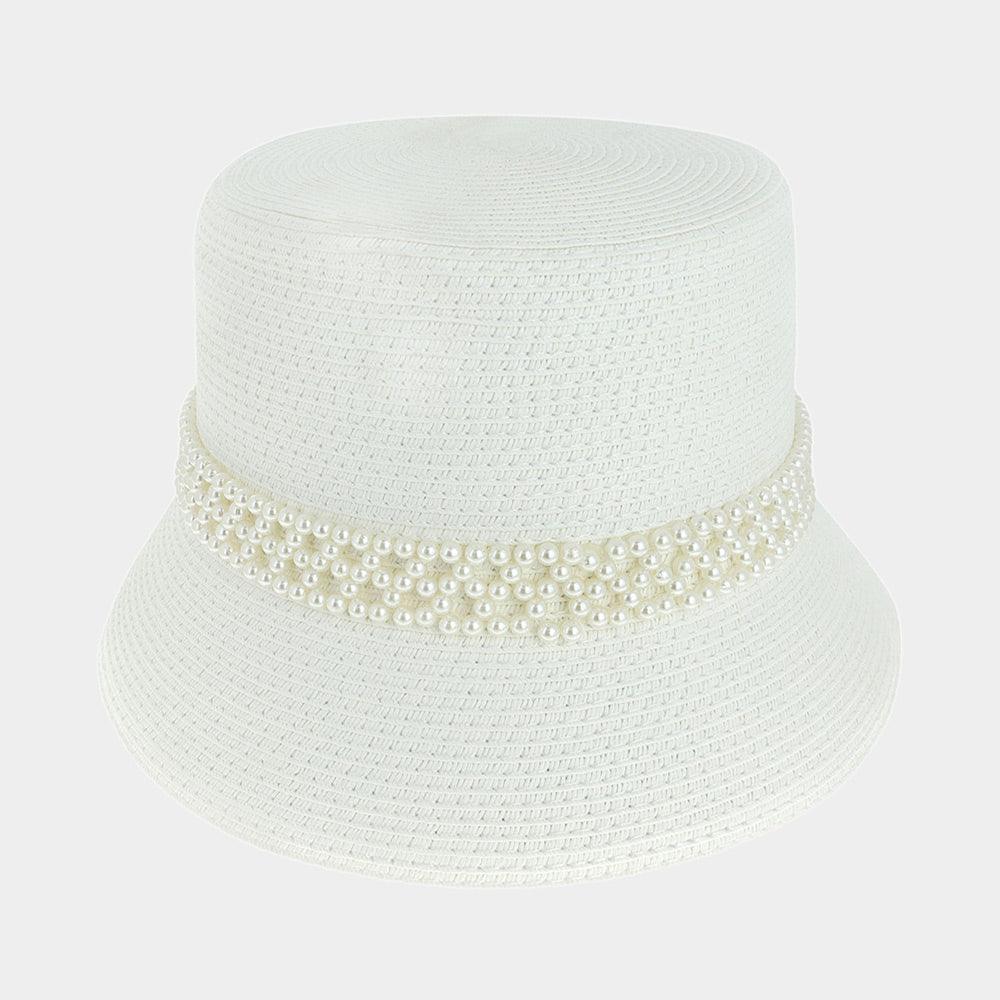 Pearl Pointed Straw Bucket Sun Hat - Jewelry Store by Erik Rayo