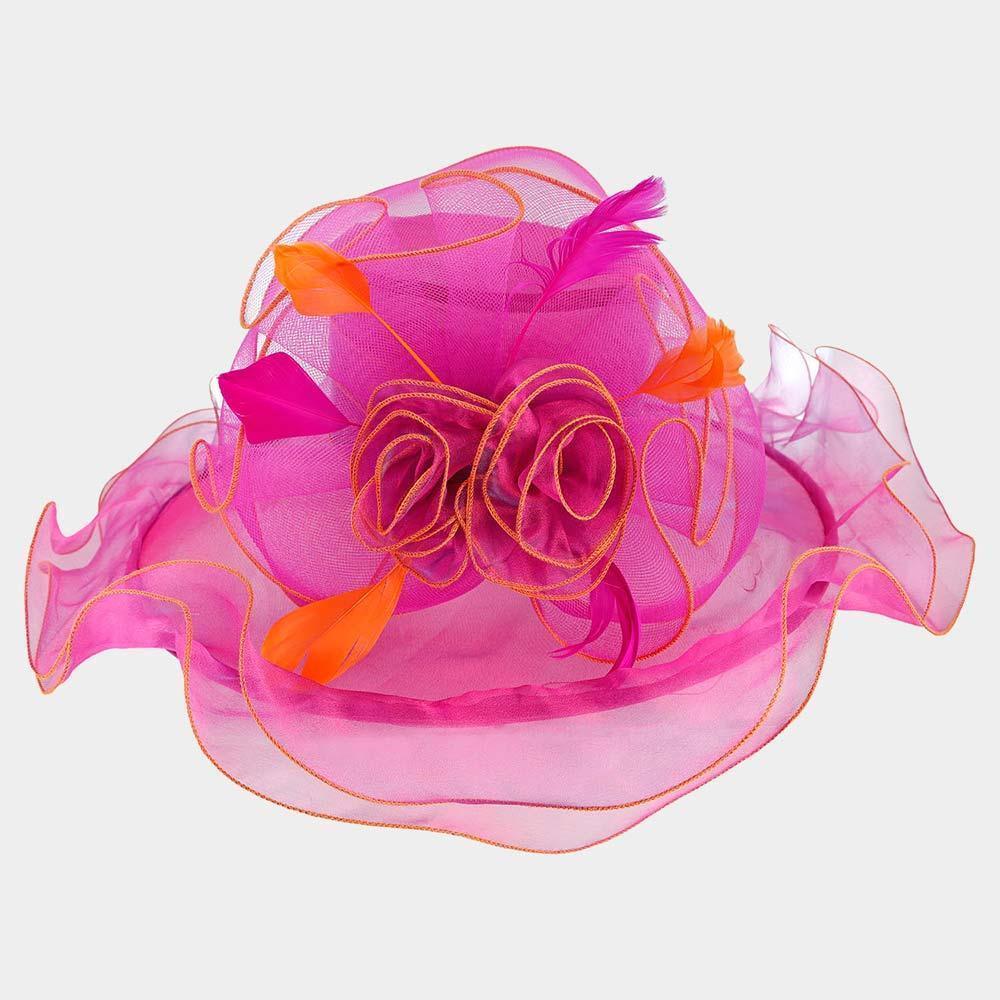 Flower Feather Accented Double Layered Organza Hat - Jewelry Store by Erik Rayo