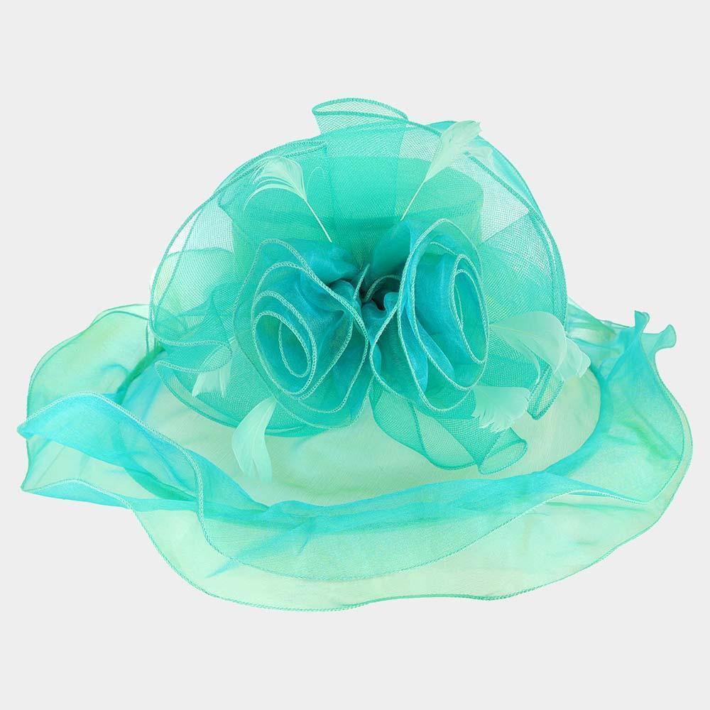 Flower Feather Accented Double Layered Organza Hat - Jewelry Store by Erik Rayo