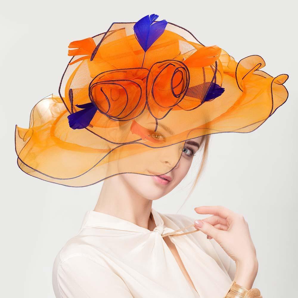 Flower Feather Accented Double Layered Organza Hat - Jewelry Store by Erik Rayo