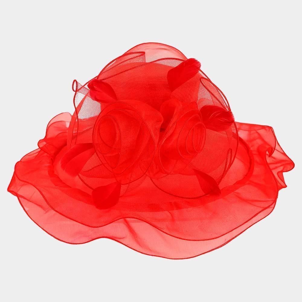 Flower Feather Accented Double Layered Organza Hat - Jewelry Store by Erik Rayo