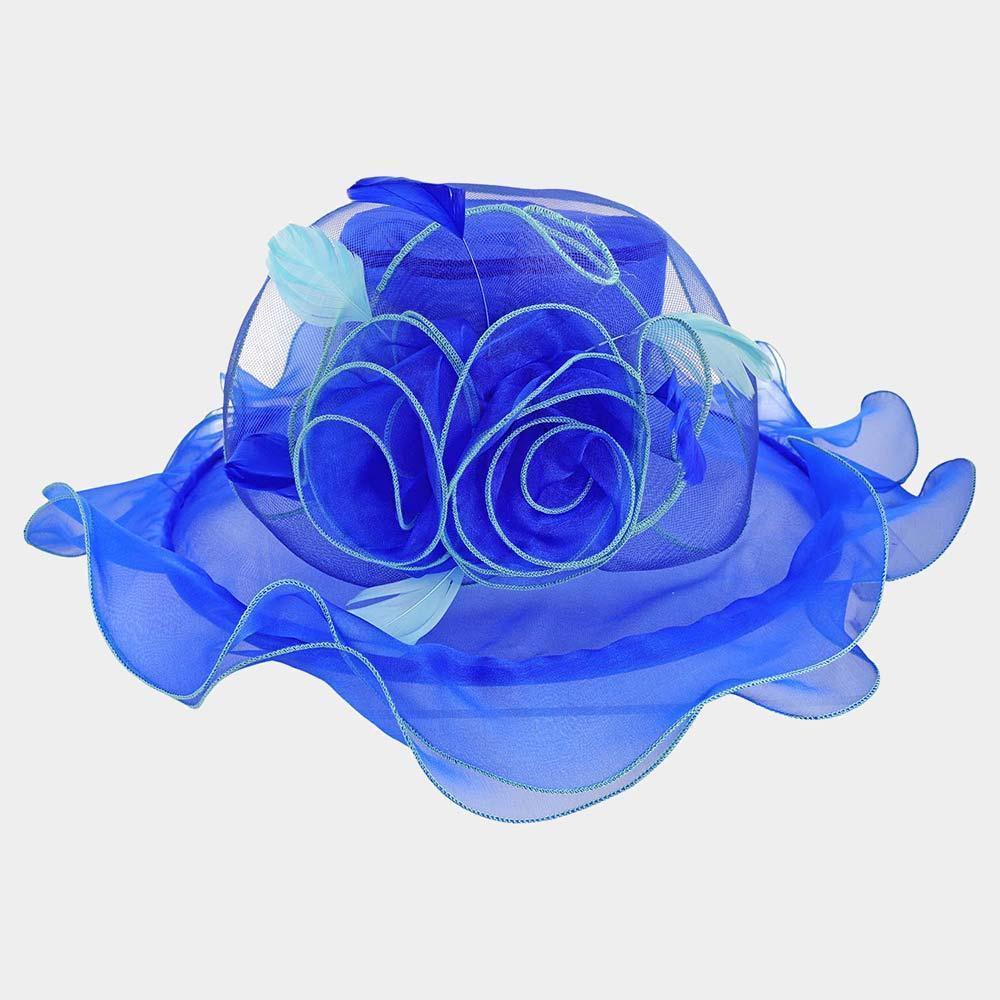 Flower Feather Accented Double Layered Organza Hat - Jewelry Store by Erik Rayo