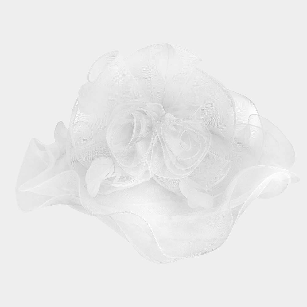 Flower Feather Accented Double Layered Organza Hat - Jewelry Store by Erik Rayo