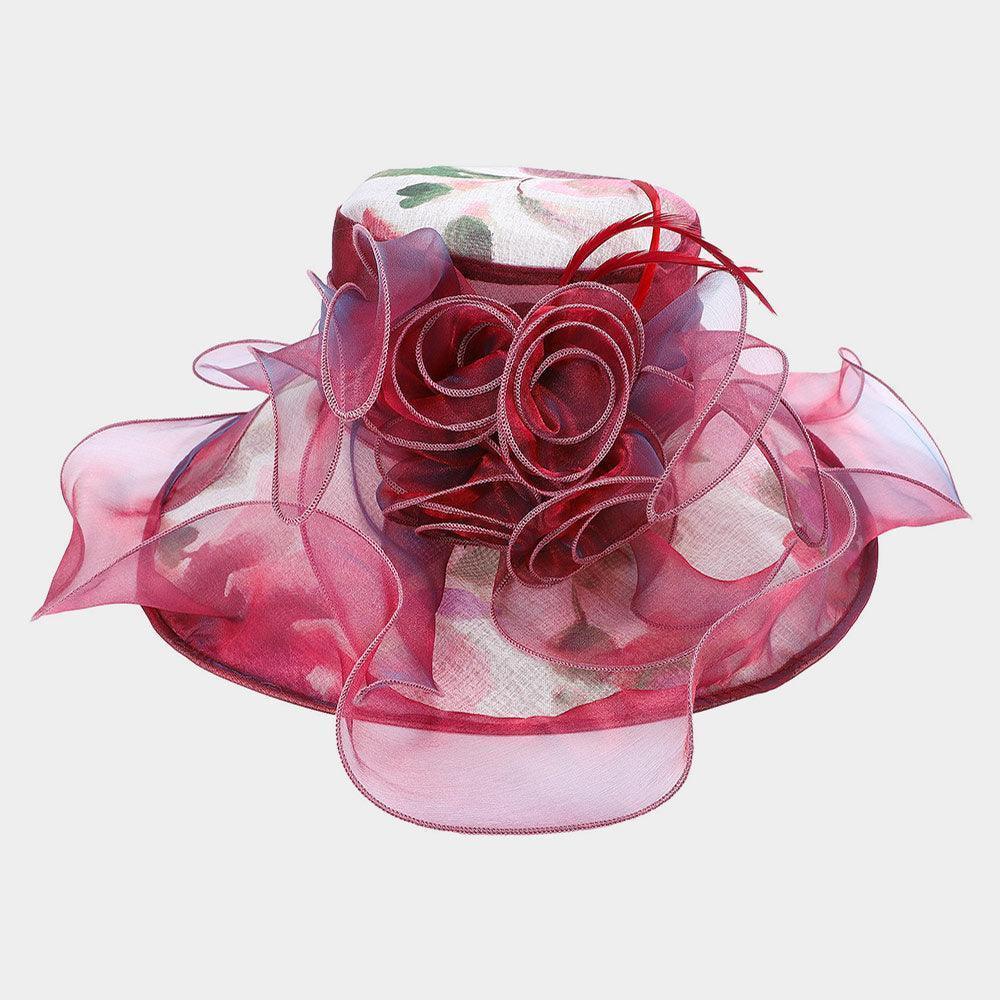 Flower Accented Abstract Leaf Patterned Dressy Hat - Jewelry Store by Erik Rayo