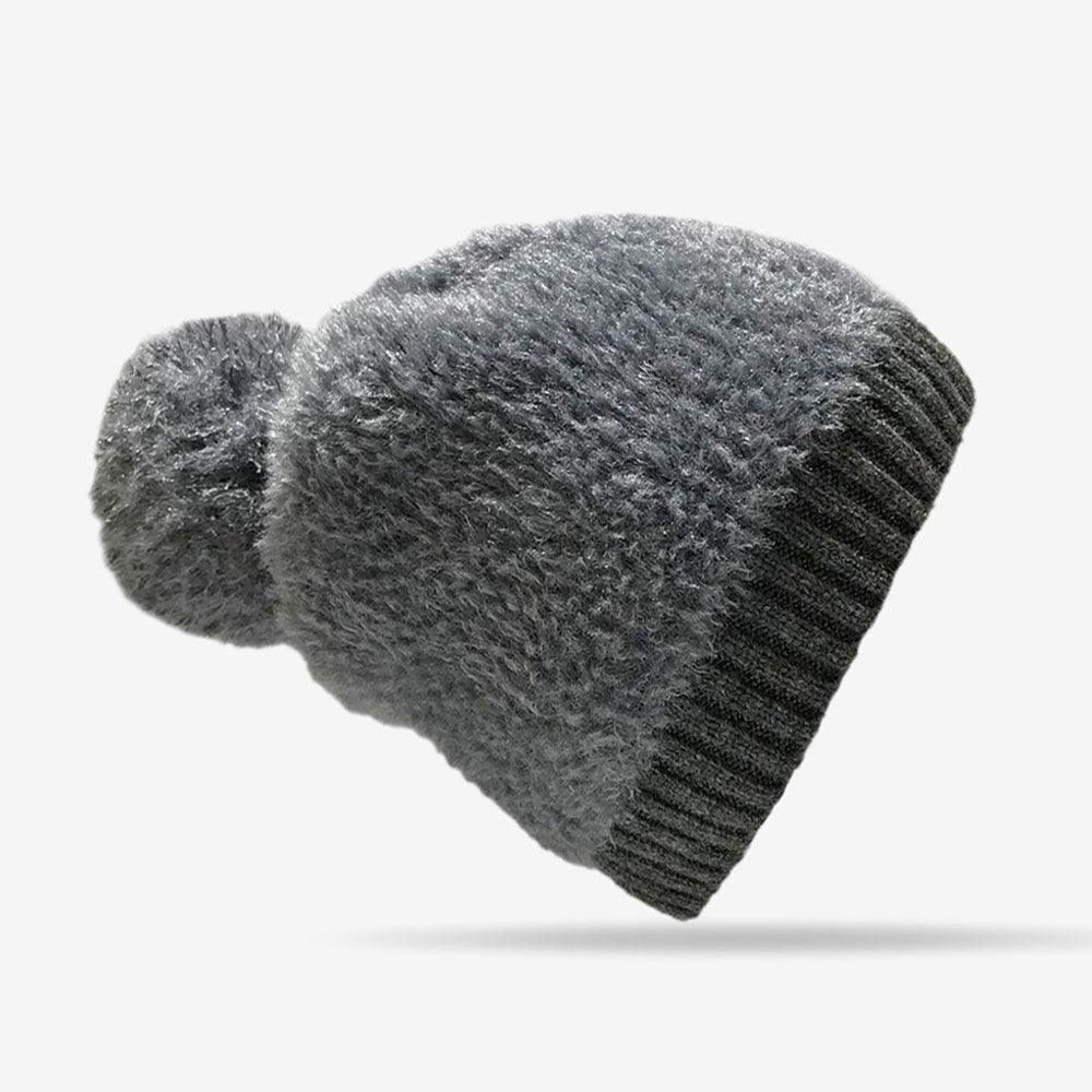 Face Mask Holder Button Cable Knit Pom Pom Beanie Hat - Jewelry Store by Erik Rayo