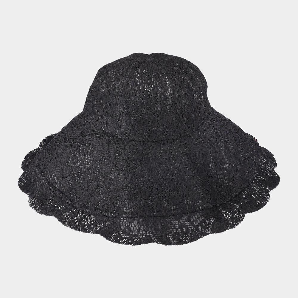 Leaf Detailed Chin Tie Lace Sun Hat