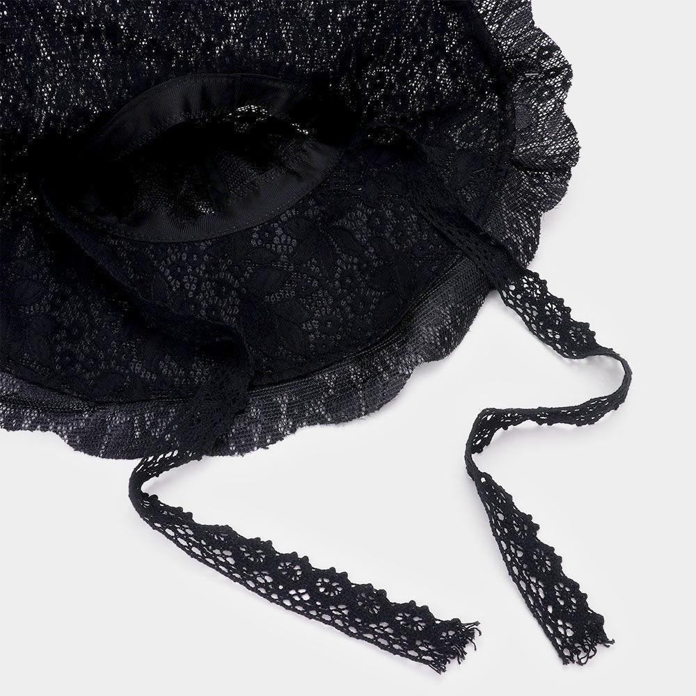 Leaf Detailed Chin Tie Lace Sun Hat - Jewelry Store by Erik Rayo