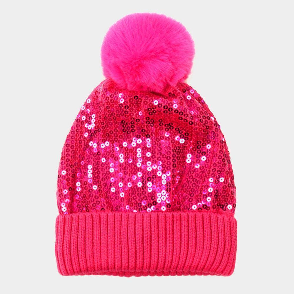 Sequin Embellished Pom Pom Beanie Hat - Jewelry Store by Erik Rayo