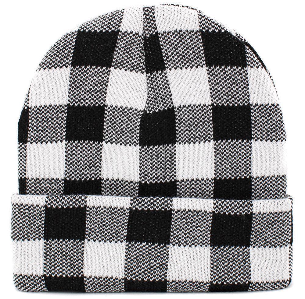 Buffalo Check Patterned Knit Beanie Hat - Jewelry Store by Erik Rayo