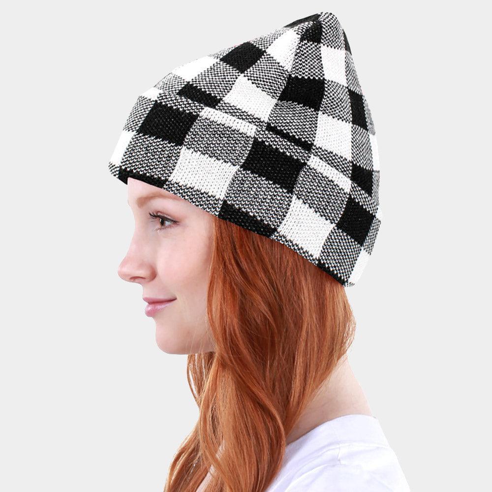 Buffalo Check Patterned Knit Beanie Hat - Jewelry Store by Erik Rayo