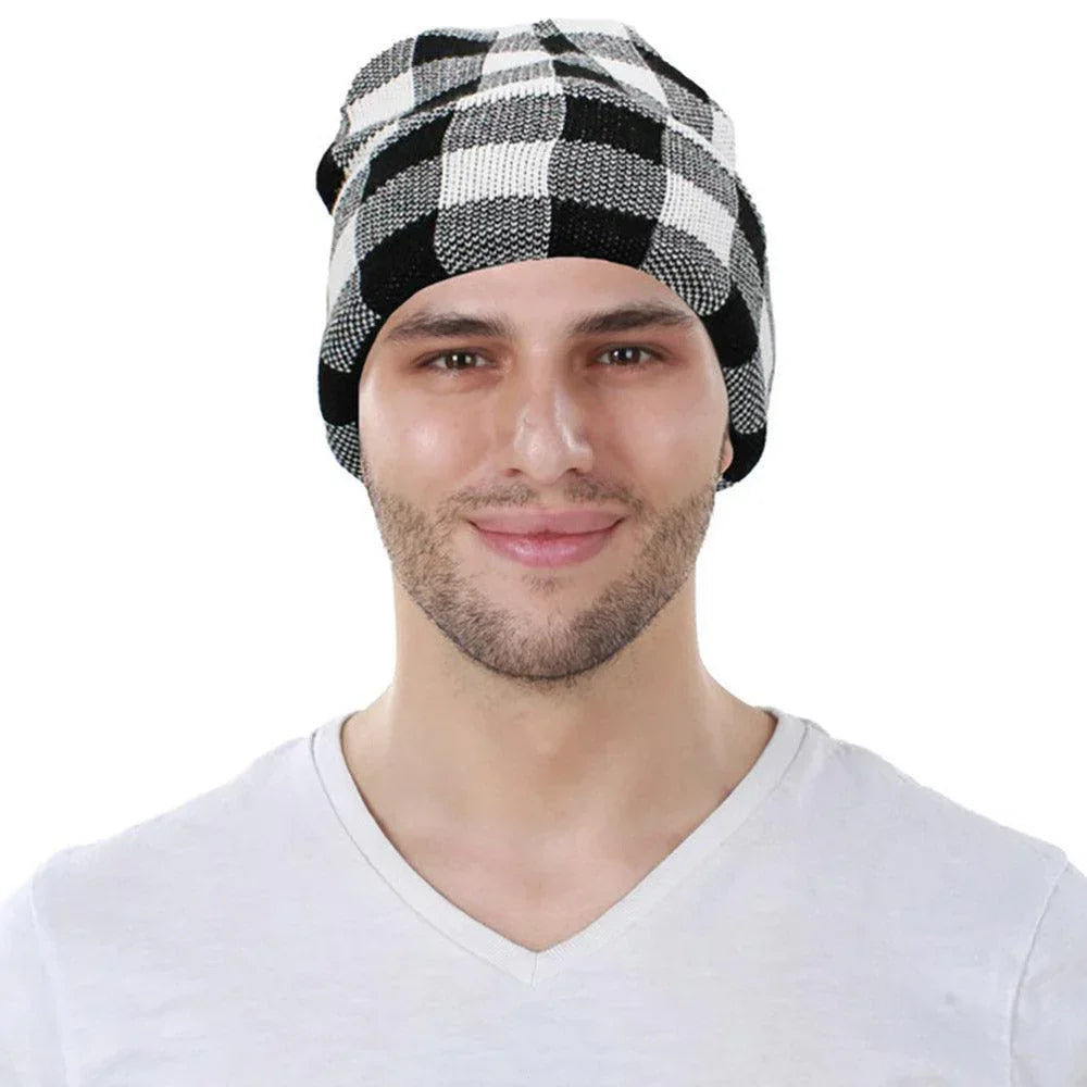 Buffalo Check Patterned Knit Beanie Hat - Jewelry Store by Erik Rayo