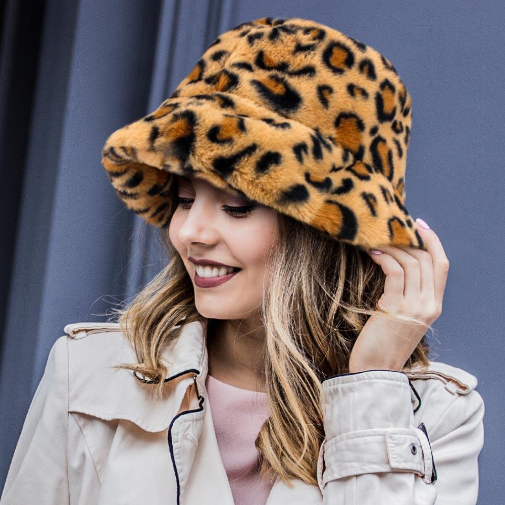 Leopard Patterned Faux Fur Bucket Hat - Jewelry Store by Erik Rayo