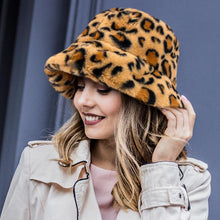 Load image into Gallery viewer, Leopard Patterned Faux Fur Bucket Hat
