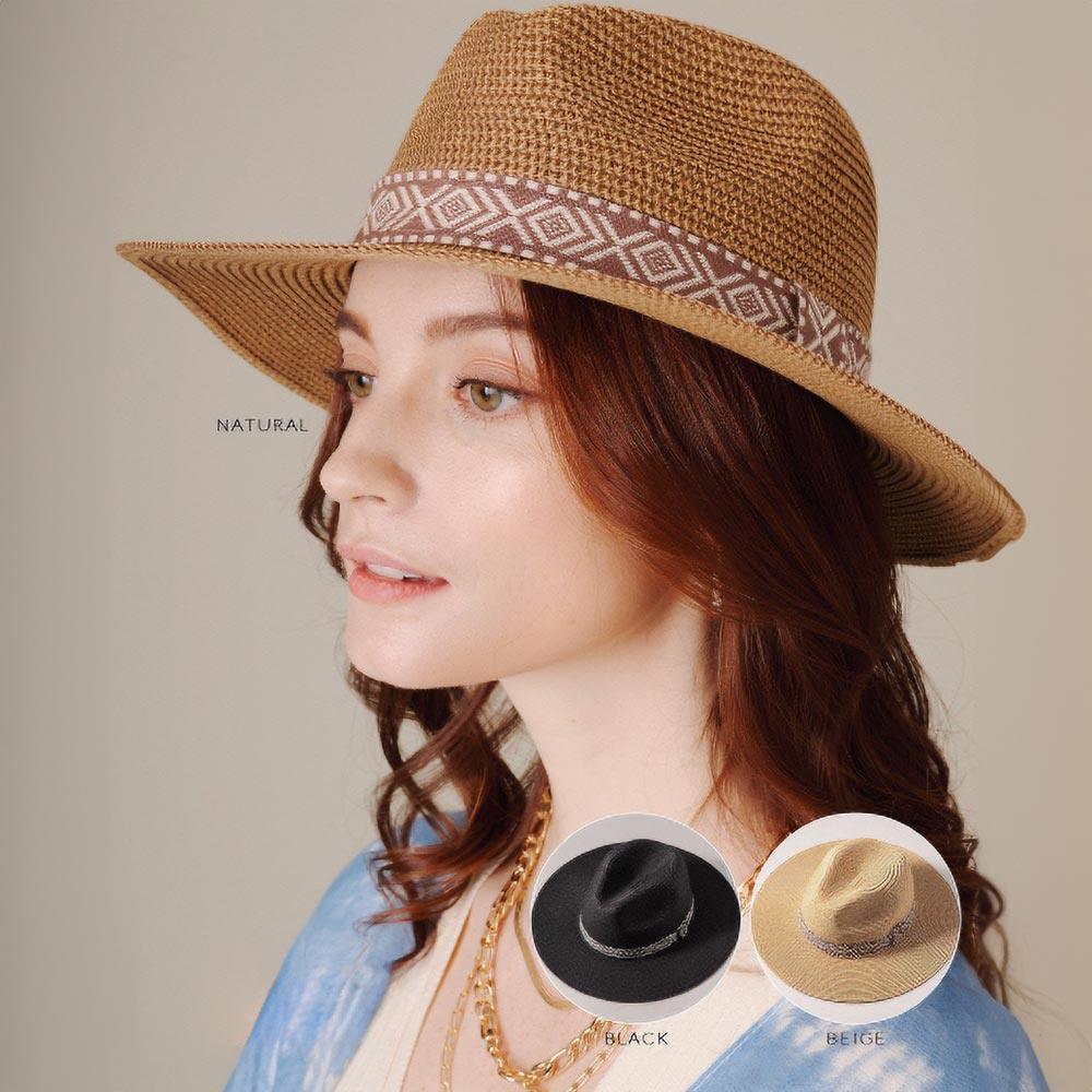 Aztec Strap Straw Fedora Hat - Jewelry Store by Erik Rayo