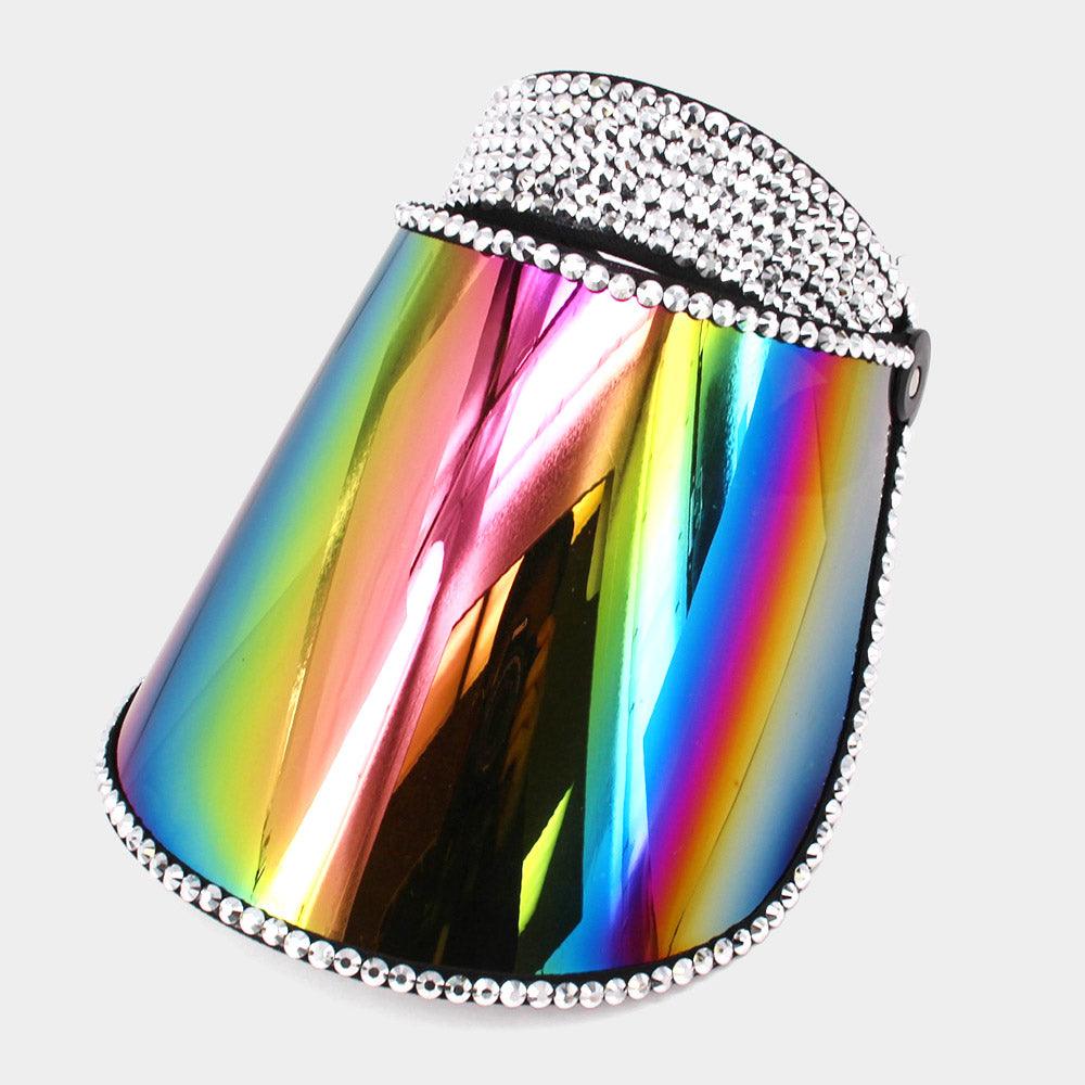 Studded Hologram Fashion Visor Sun Hat