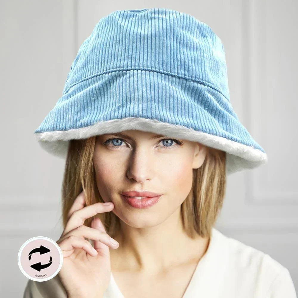 Reversible Corduroy Soft Faux Fur Bucket Hat - Jewelry Store by Erik Rayo