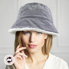 Load image into Gallery viewer, Reversible Corduroy Soft Faux Fur Bucket Hat
