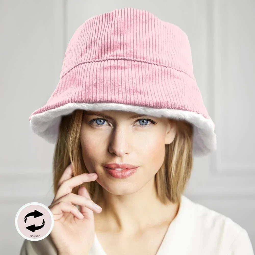 Reversible Corduroy Soft Faux Fur Bucket Hat - Jewelry Store by Erik Rayo