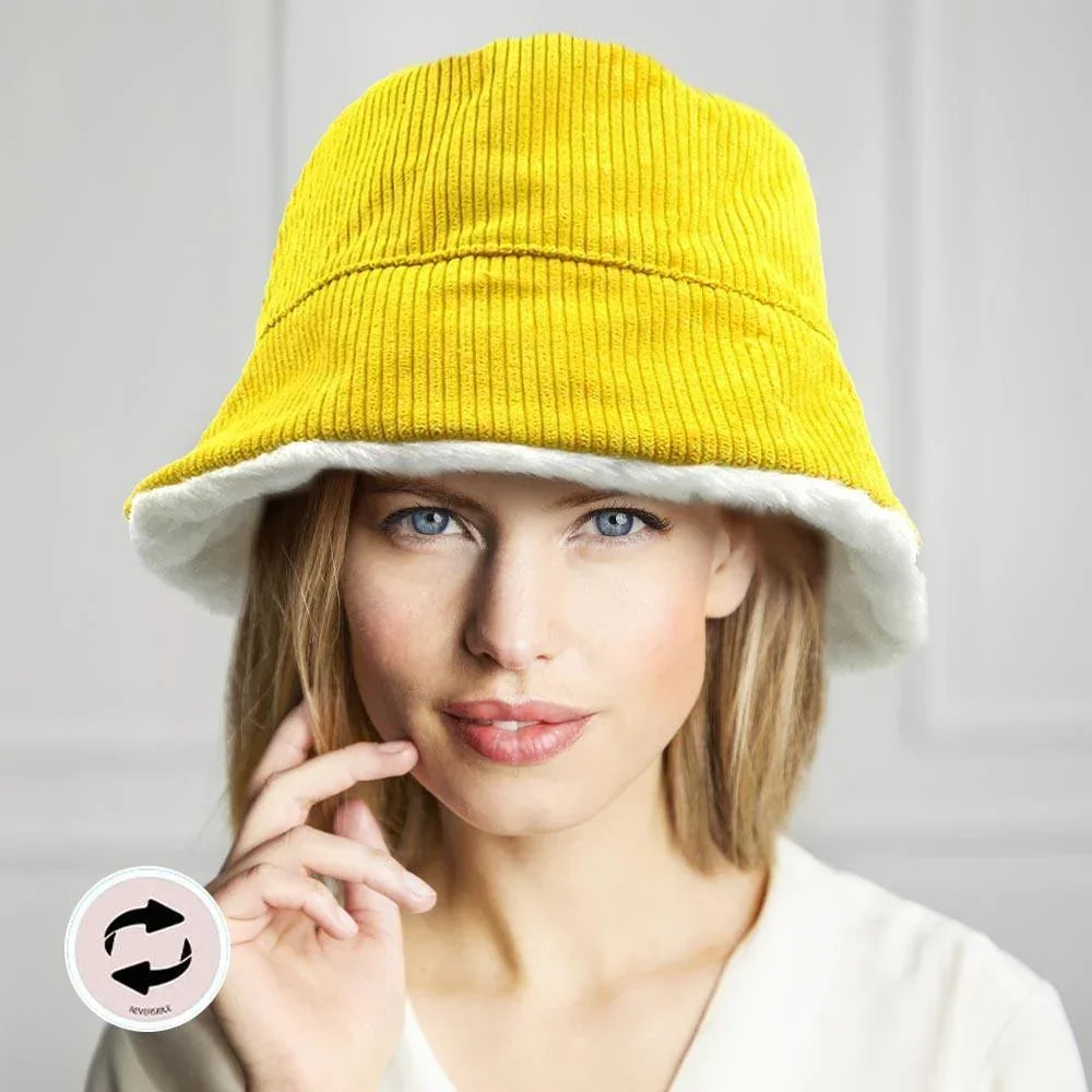 Reversible Corduroy Soft Faux Fur Bucket Hat - Jewelry Store by Erik Rayo