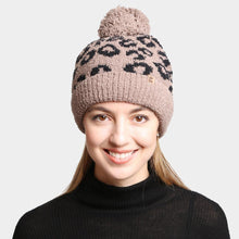 Load image into Gallery viewer, Leopard Lined PomPom Beanie
