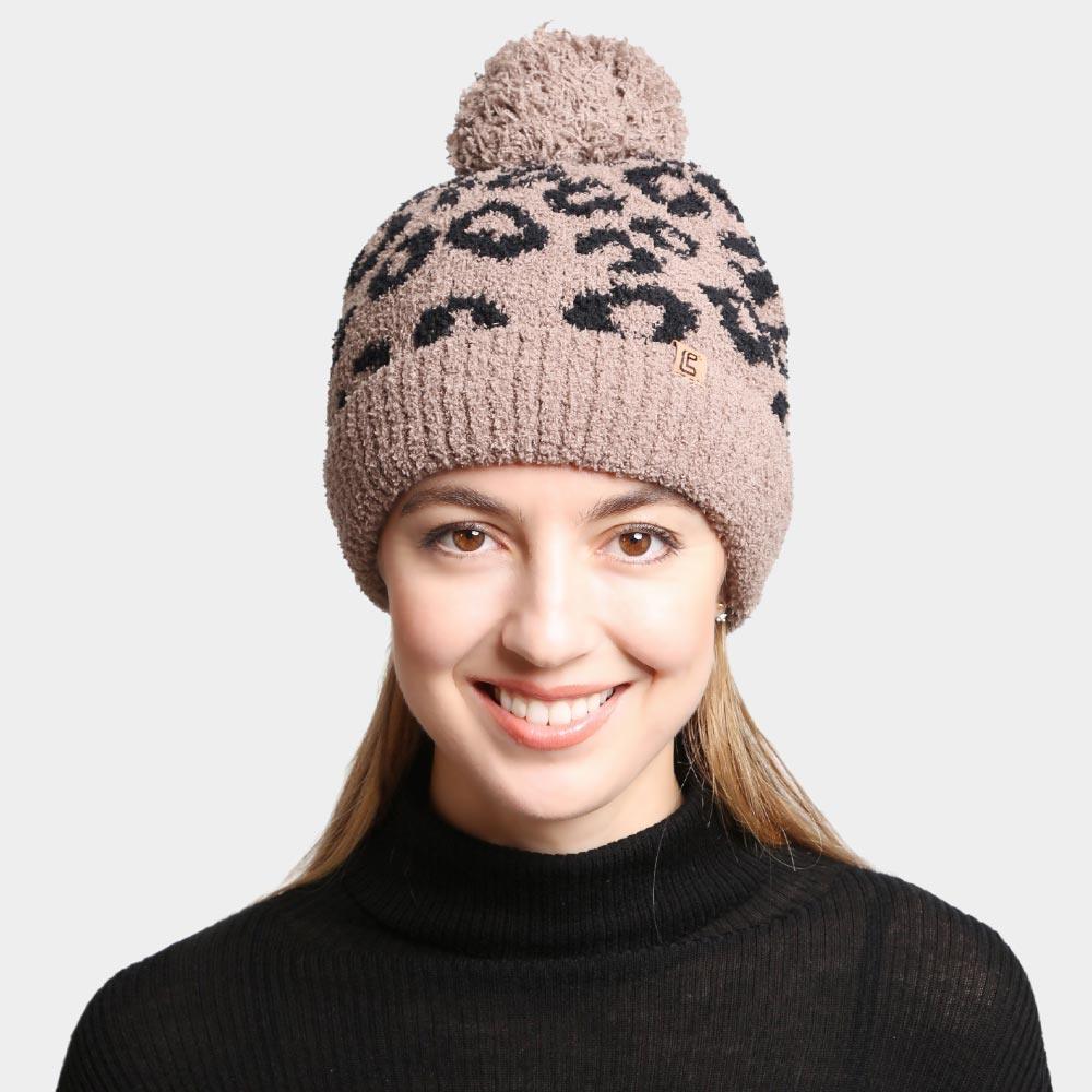 Leopard Lined PomPom Beanie