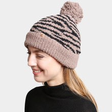 Load image into Gallery viewer, Zebra Lined PomPom Beanie
