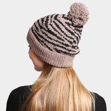 Load image into Gallery viewer, Zebra Lined PomPom Beanie

