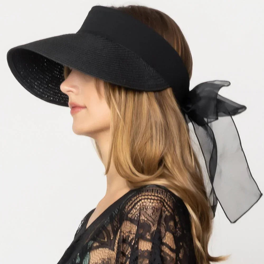 Bow Back Accented Straw Visor Sun Hat - Jewelry Store by Erik Rayo