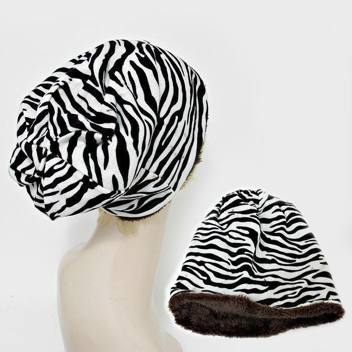 Fleece Lined Zebra Print Snood Beanie Hat - Jewelry Store by Erik Rayo