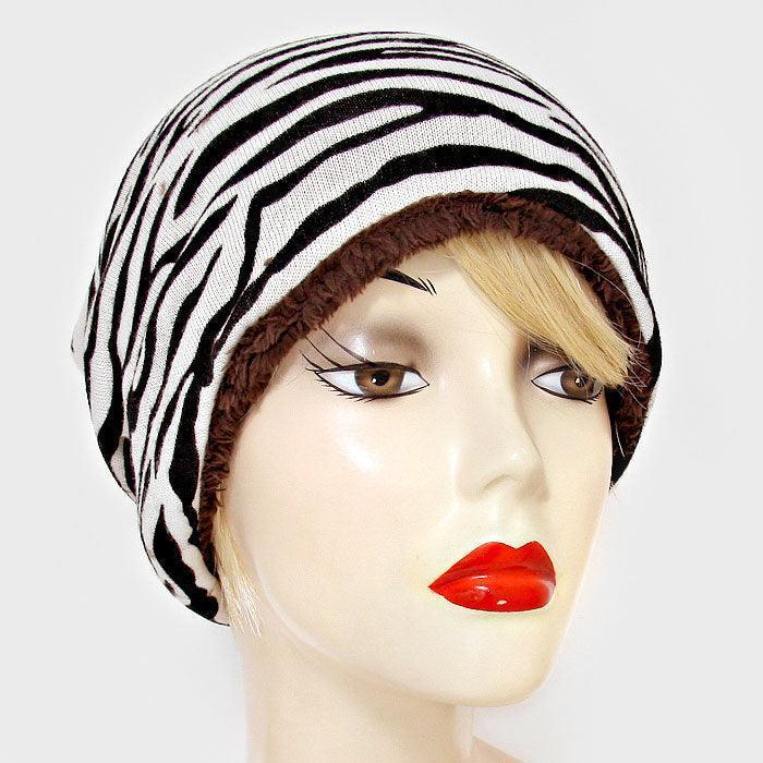 Fleece Lined Zebra Print Snood Beanie Hat - Jewelry Store by Erik Rayo