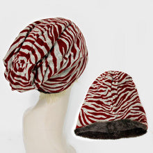 Load image into Gallery viewer, Fleece Lined Zebra Print Snood Beanie Hat
