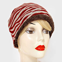 Load image into Gallery viewer, Fleece Lined Zebra Print Snood Beanie Hat
