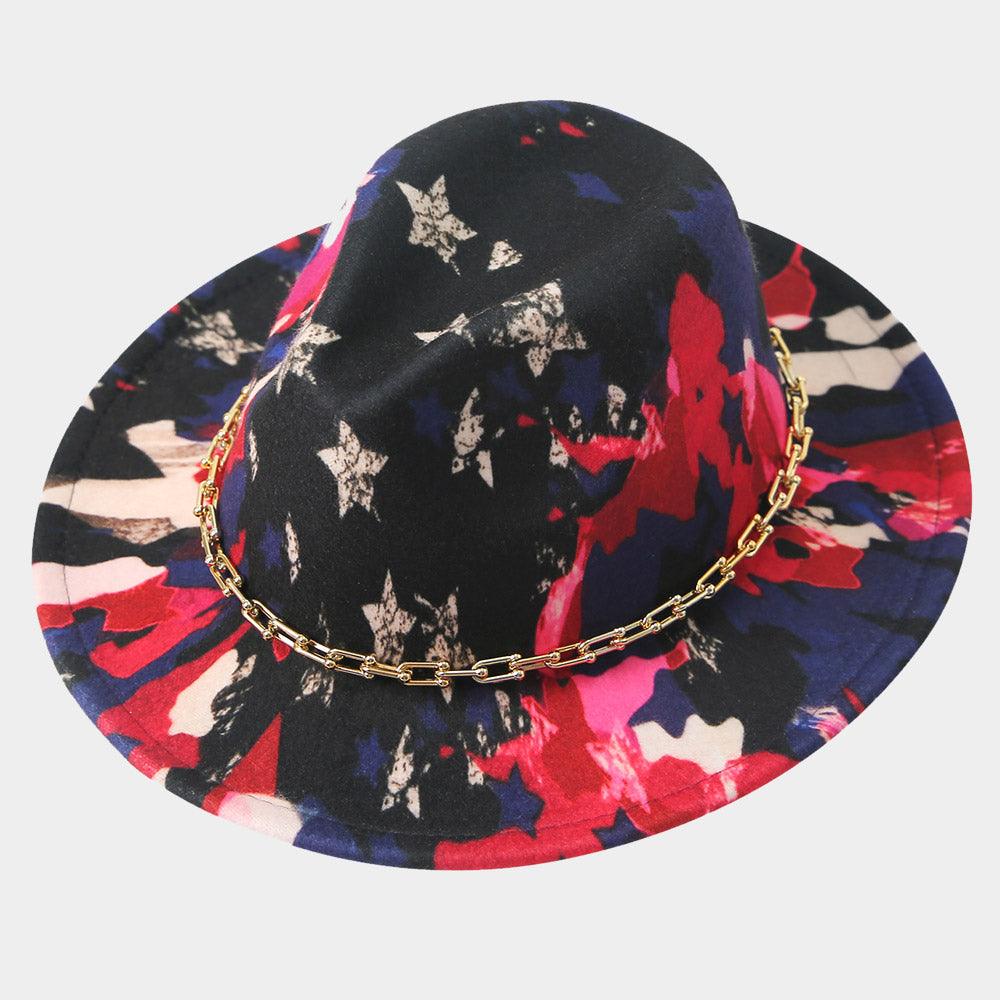 Hardware Chain Band Multi Color Printed Fedora Hat