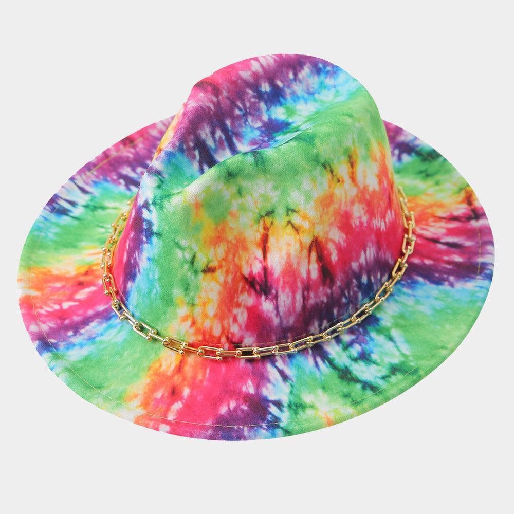Hardware Chain Band Multi Tiedye Printed Fedora Hat - Jewelry Store by Erik Rayo