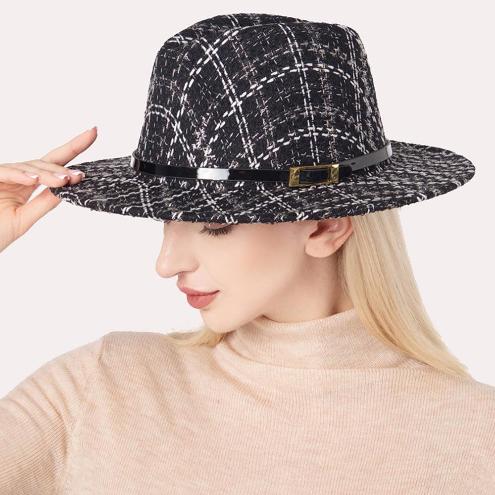 Belt Band Accented Check Patterned Fedora Hat - Jewelry Store by Erik Rayo