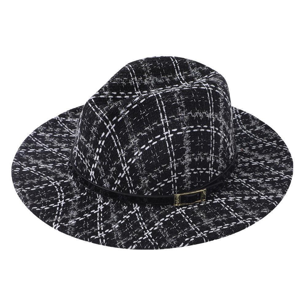 Belt Band Accented Check Patterned Fedora Hat - Jewelry Store by Erik Rayo