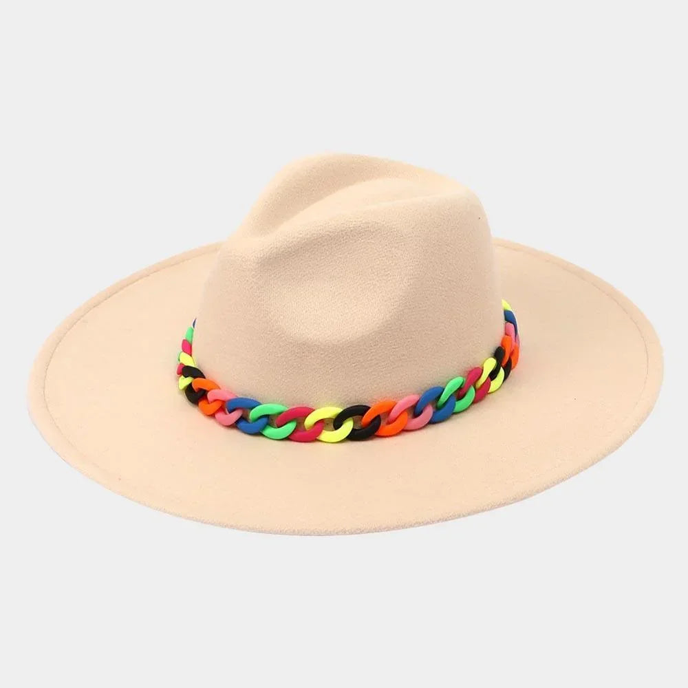 Colorful Chain Accented Solid Panama Hat - Jewelry Store by Erik Rayo
