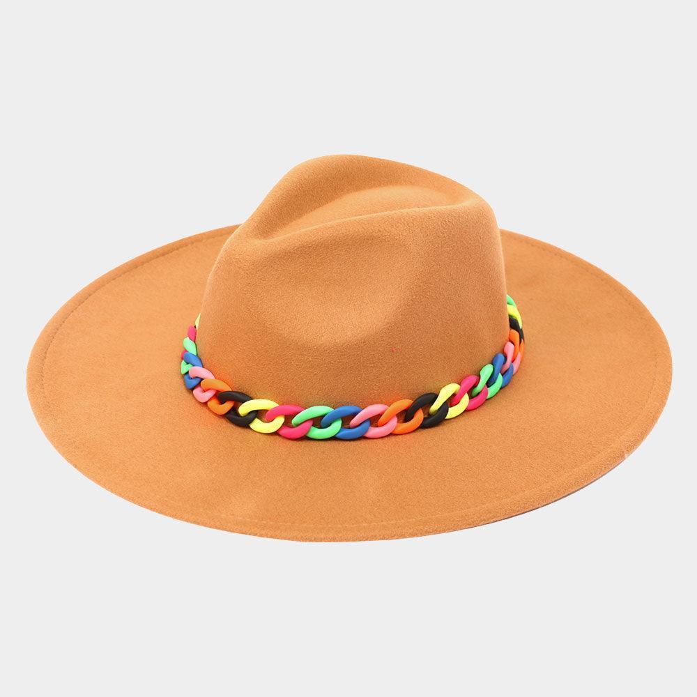 Colorful Chain Accented Solid Panama Hat - Jewelry Store by Erik Rayo