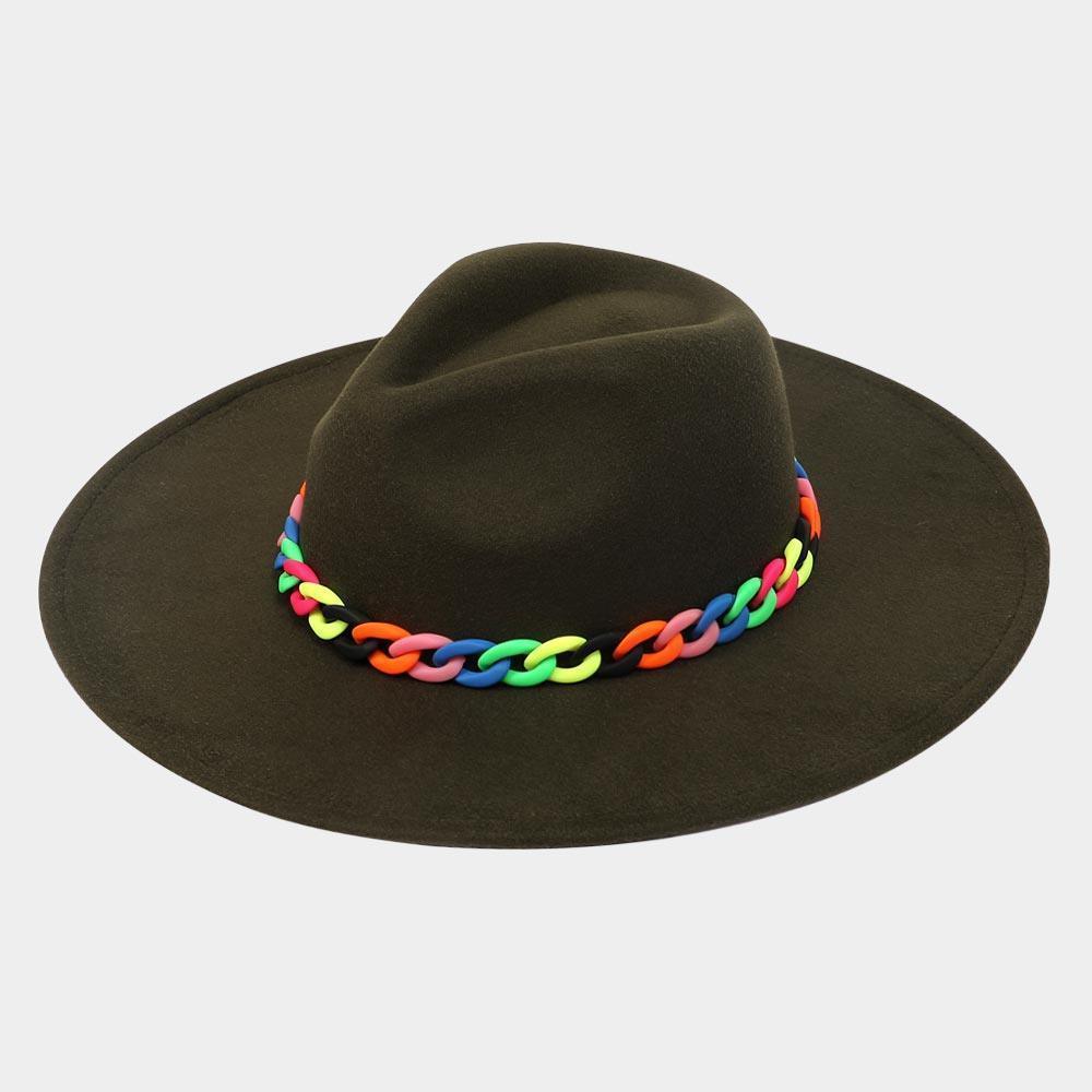 Colorful Chain Accented Solid Panama Hat - Jewelry Store by Erik Rayo