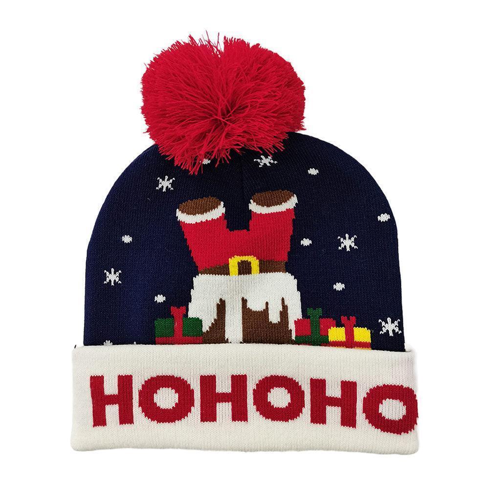 HoHoHo Message Santa Claus Pom Pom Beanie Hat - Jewelry Store by Erik Rayo