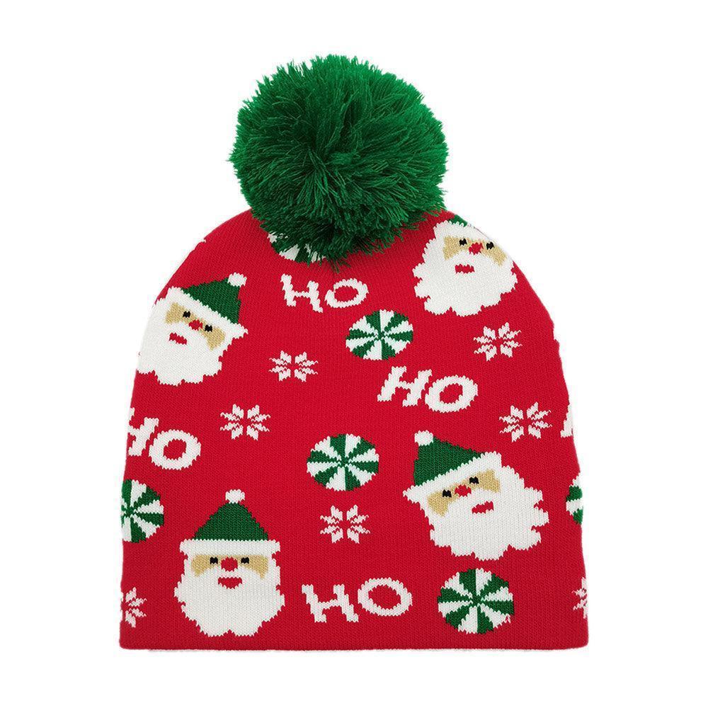 HoHoHo Message Santa Claus Candy Cane Pom Pom Beanie Hat - Jewelry Store by Erik Rayo