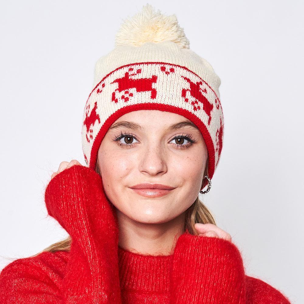 Reindeer Holiday Pom Pom Beanie Hat - Jewelry Store by Erik Rayo