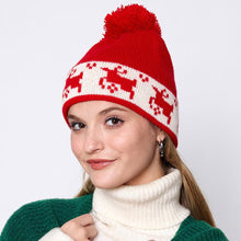 Load image into Gallery viewer, Reindeer Holiday Pom Pom Beanie Hat
