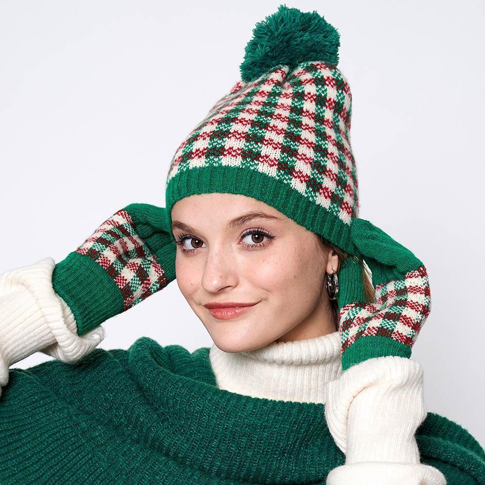 Check Patterned Pom Pom Beanie Hat - Jewelry Store by Erik Rayo