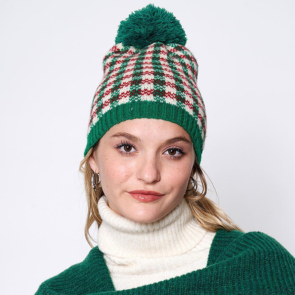 Check Patterned Pom Pom Beanie Hat - Jewelry Store by Erik Rayo