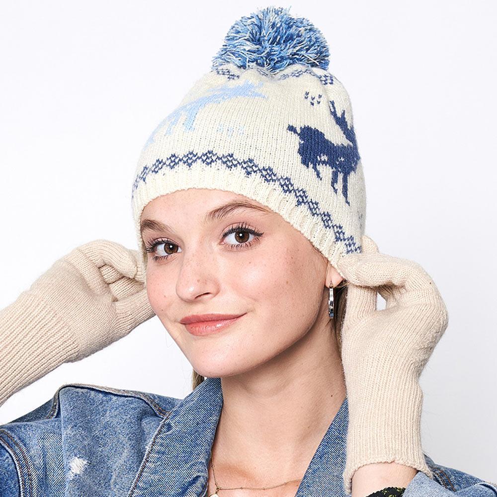 Reindeer Nordic Pom Pom Beanie Hat - Jewelry Store by Erik Rayo