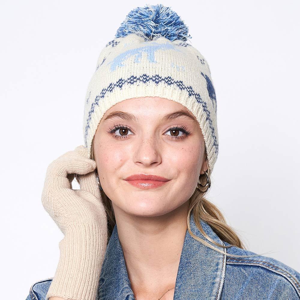 Reindeer Nordic Pom Pom Beanie Hat - Jewelry Store by Erik Rayo
