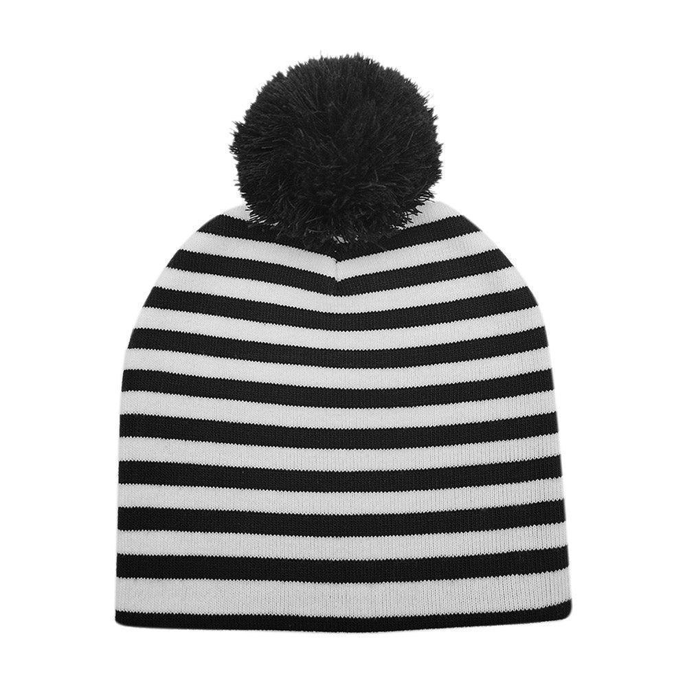 Two Tone Striped Pom Pom Beanie Hat - Jewelry Store by Erik Rayo