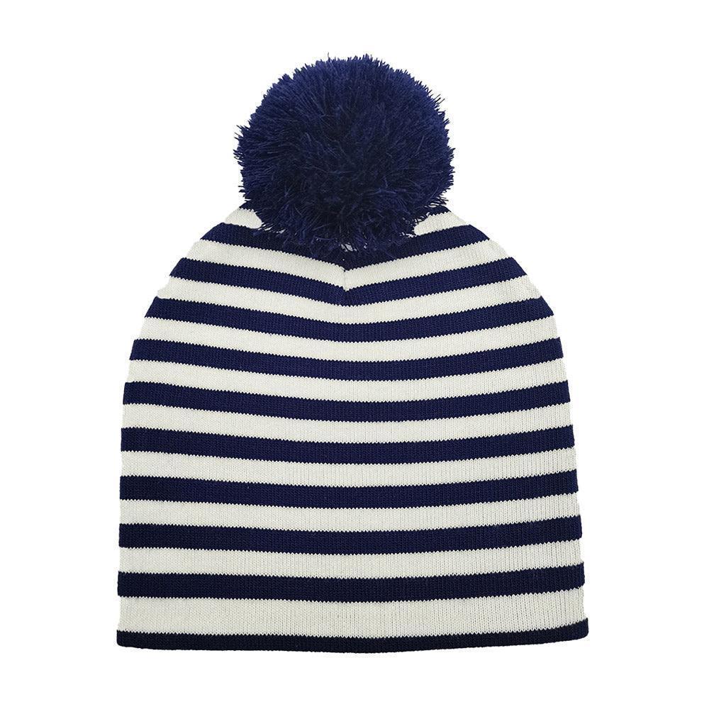 Two Tone Striped Pom Pom Beanie Hat - Jewelry Store by Erik Rayo